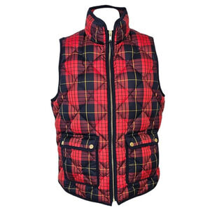 J. Crew Womens Excursion Down Puffer Vest Size Medium Quilted Tartan Plaid